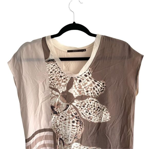 SEVENTY Silk Short Sleeve Crew Neck Blouse Print 4 - Picture 2 of 4